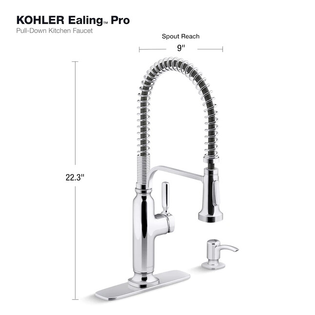 KOHLER Ealing Chrome Single Handle High-arc Kitchen Faucet w/Sprayer Function