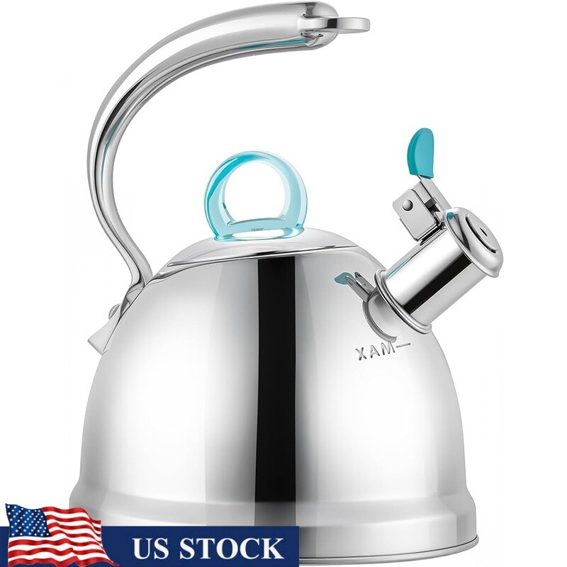 Whistling Tea Kettle Stainless Steel 2.5 Quart Dolphin Handle Heat Mat Included