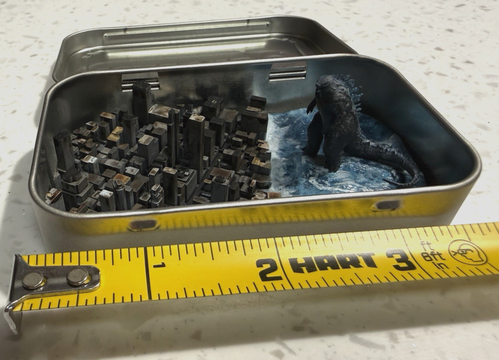 Godzilla Attacks Tokyo In An Altoids Tin Whimsical Scene