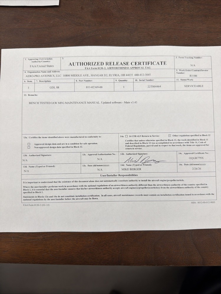 Garmin GDL 88 ADS-B Transceiver 8130-3