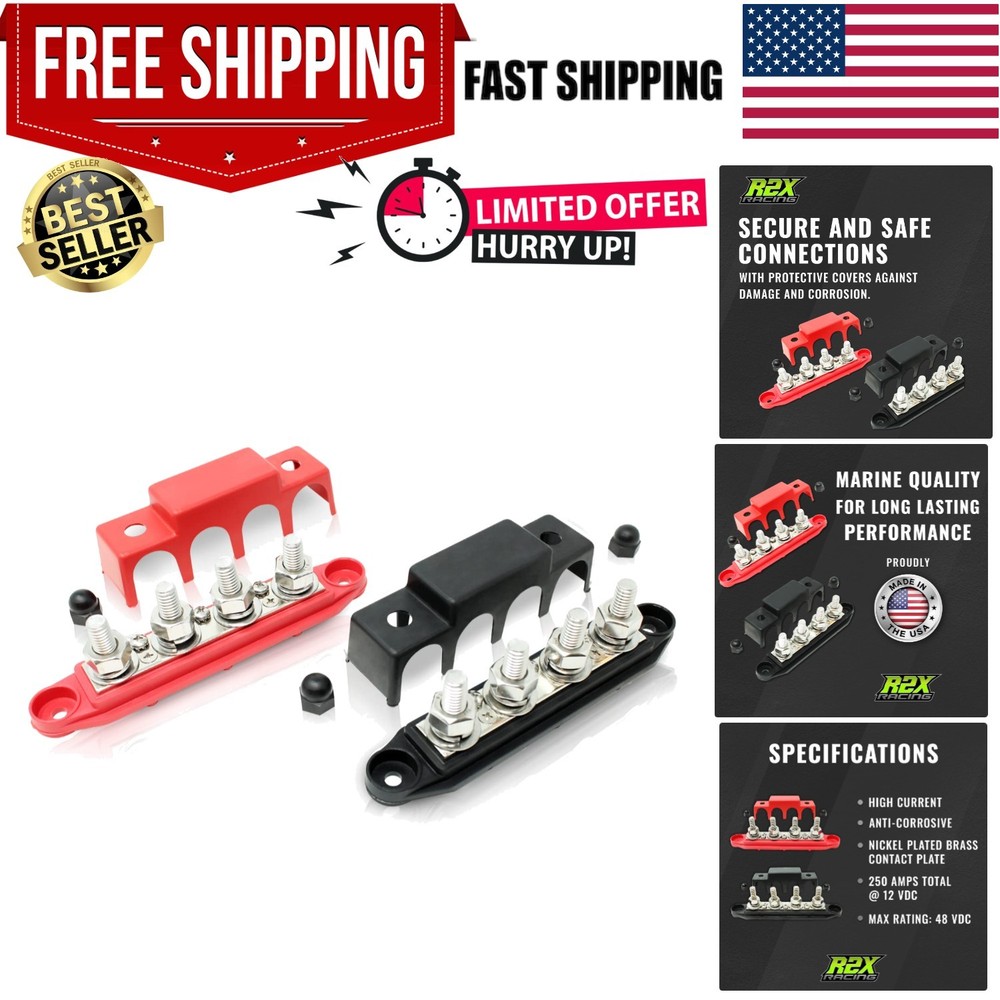Dual 250 Amp Red & Black Power Distribution Busbar Pair | Secure Electrical Flow