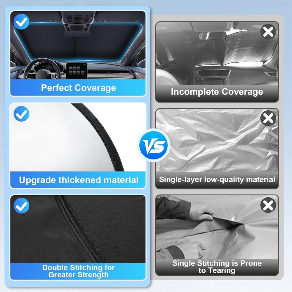 Universal Fit Windshield Sunshade - Foldable 2-Piece Design, Blocks UV Rays