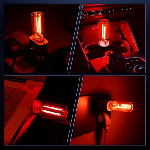 2 PCS USB Car LED Lights Interior, Touch Control Adjustable Brightness Red