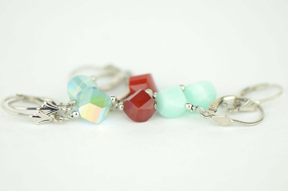 Clear Crystal Helix Bead Sterling Silver Earrings