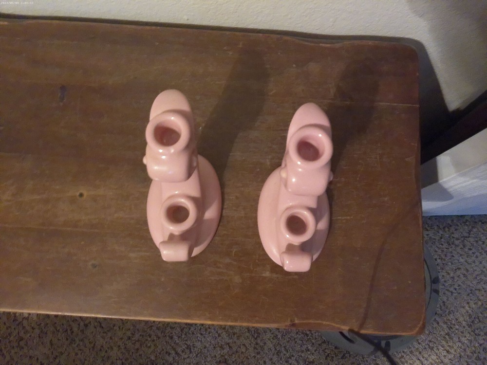 Vintage Abingdon Pink Cornucopia Candle Holders Pair