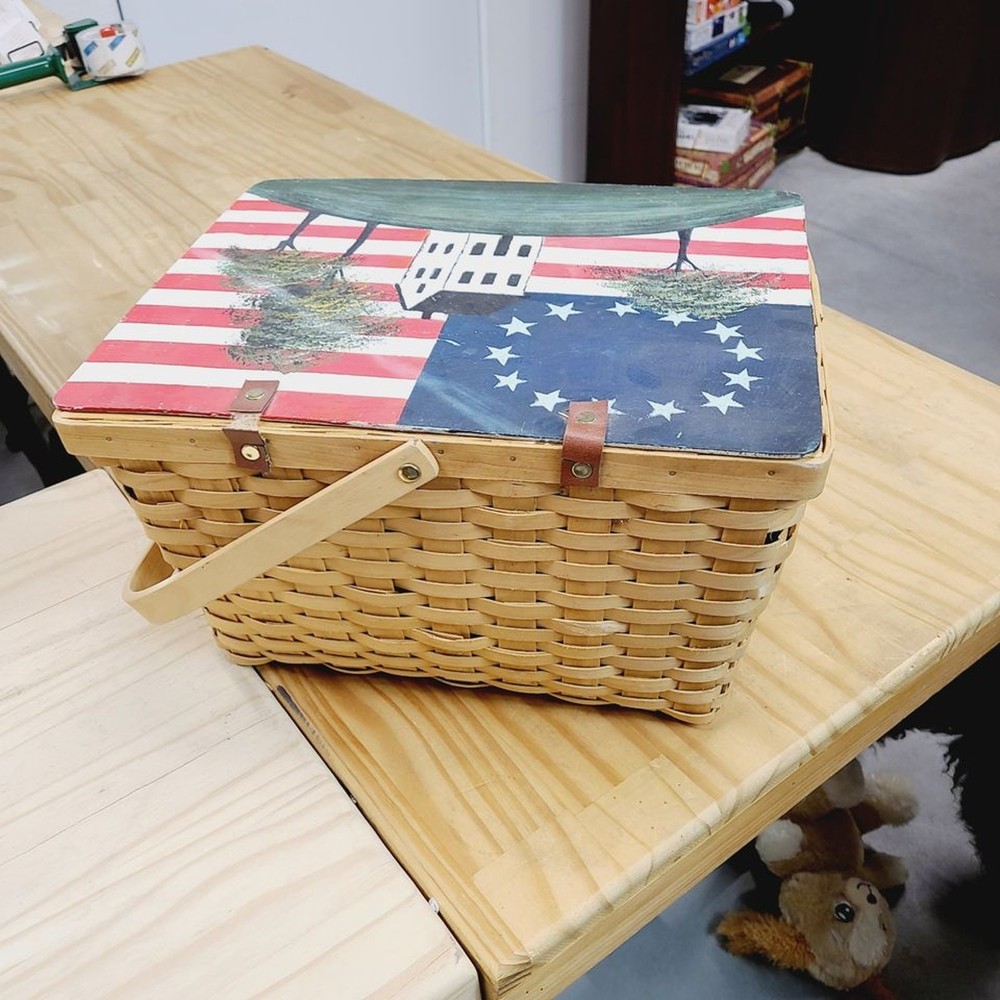 Hand Painted Woven Wood Basket PRE-OWNED