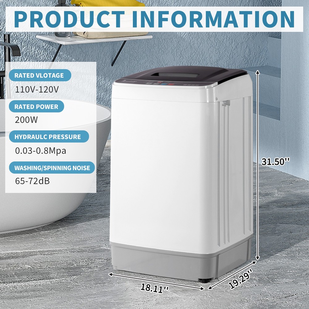 Smart Full Auto Washing Machine 17.6lbs 10 Programs Built-in Drain Pump