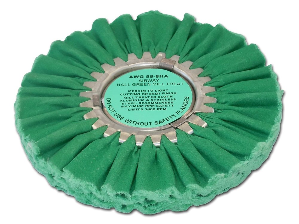 Green airway buffing wheels for industrial polishers.