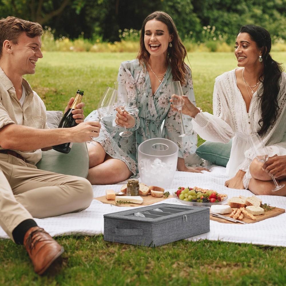 Lifewit Silverware Storage Box, Flatware Organizer with Zipper Lid, 5 Compart...