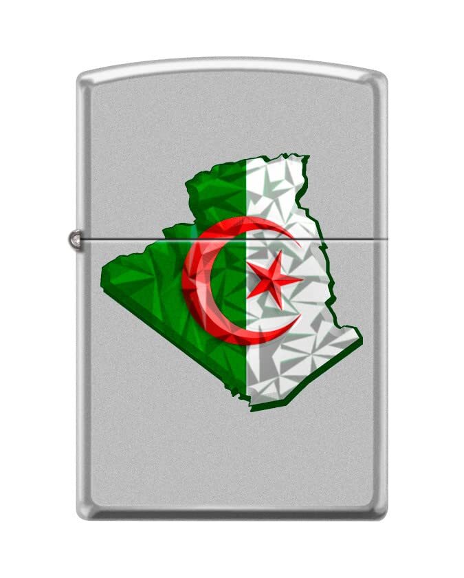 Zippo Lighter-Algeria Flag Map Satin Chrome Windproof Lighter #Z5406