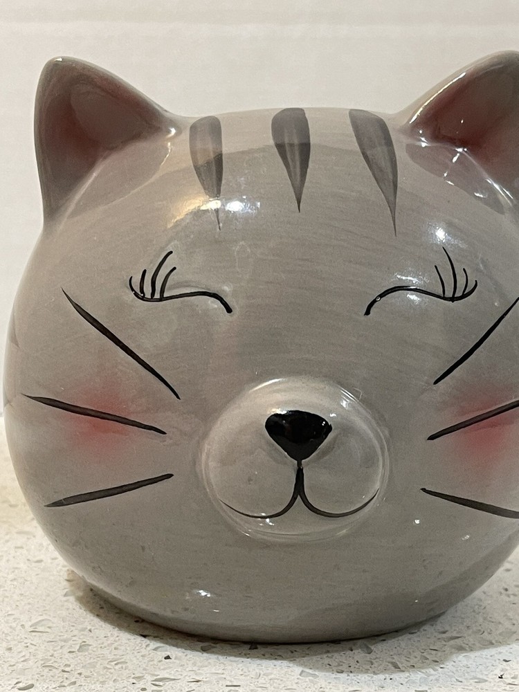 Gray Cat Sweet Eyes Planter Storage Ceramic