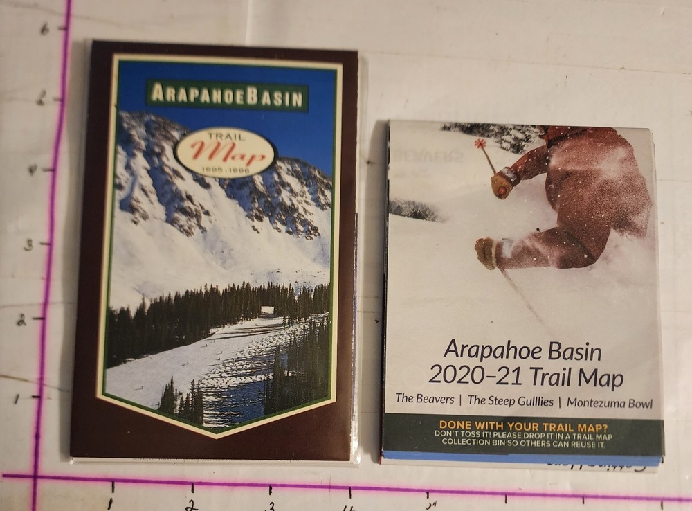 1995/96 ARAPAHOE BASIN SKI AREA TRAIL MAP & A 2020/21 TRAIL MAP TOO. BOTH MINT