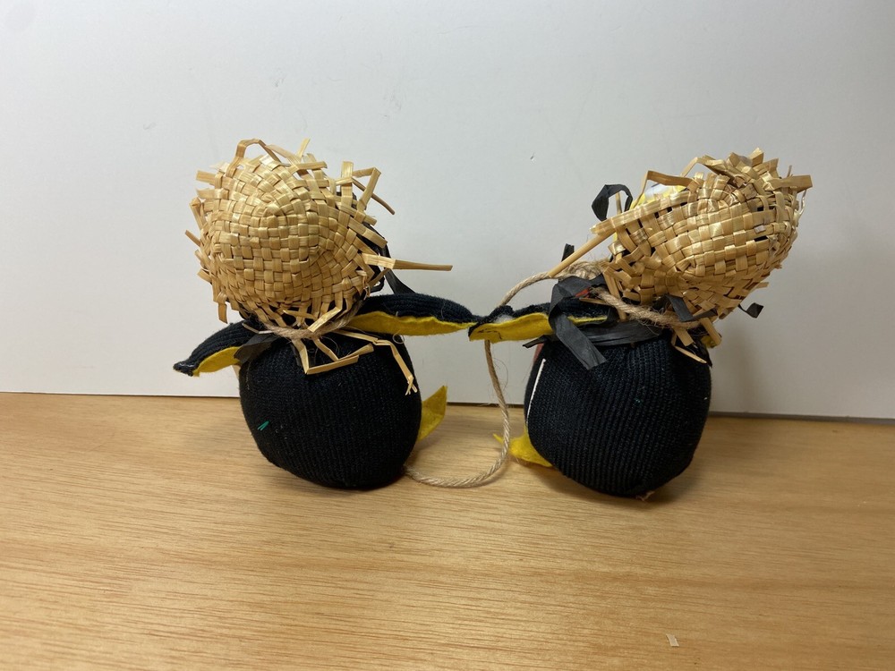 Stuffed Black Crows with Straw Hats Whimsical Fall Decoration halloween