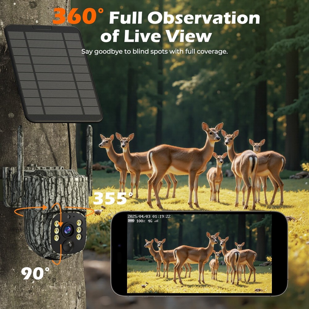 Voopeak 2.5K 360° Cellular Trail Camera with Solar Panel & SIM Card Night Vision