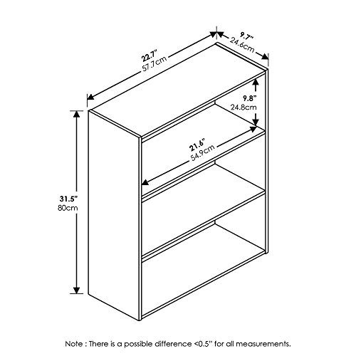 Pasir 3-Tier Open Shelf Bookcase, Plain White
