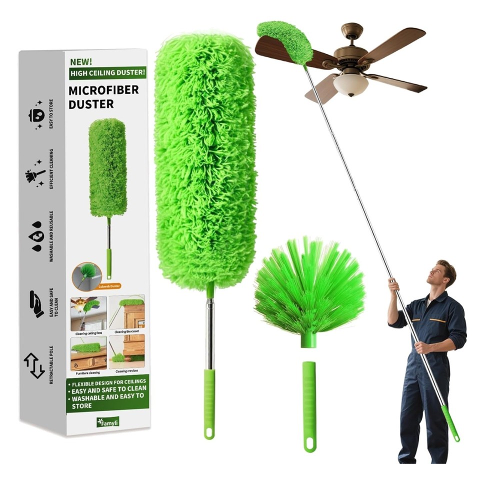 Cobweb Duster with Extension Pole, Washable Cleaning Duster Set with 2 Duster...