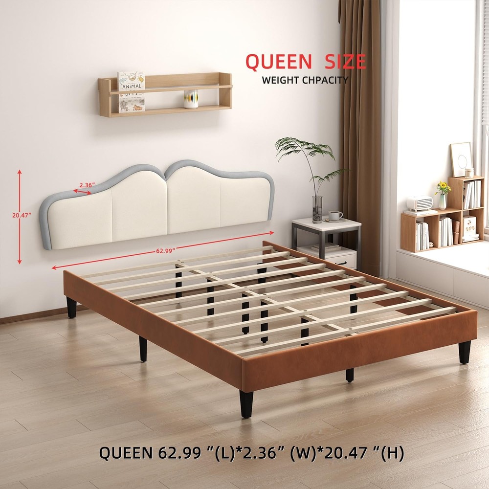 Queen Headboard,Upholstered Headboards Bed Head Board Modern Wave Shaped Velv...