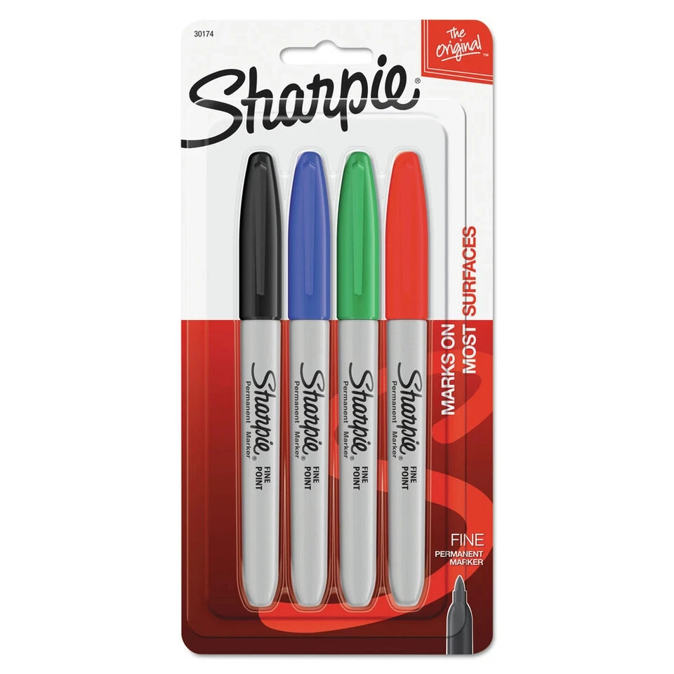 Sharpie Permanent Markers, Fine Point, Assorted Colors, 4-Pack