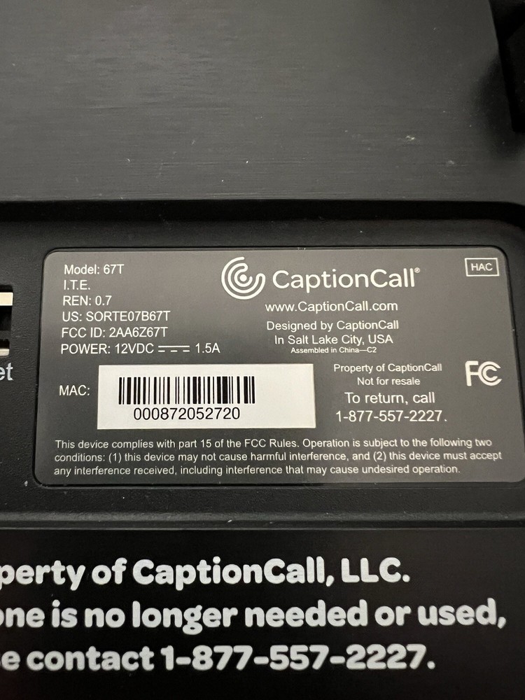 CAPTION CALL SCREEN PHONE 67TB FOR HEARING IMPAIRED CAPTION