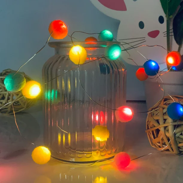1 pk Easter pompom LED string lights 6.3 ft 20 lights battery Indoor use only