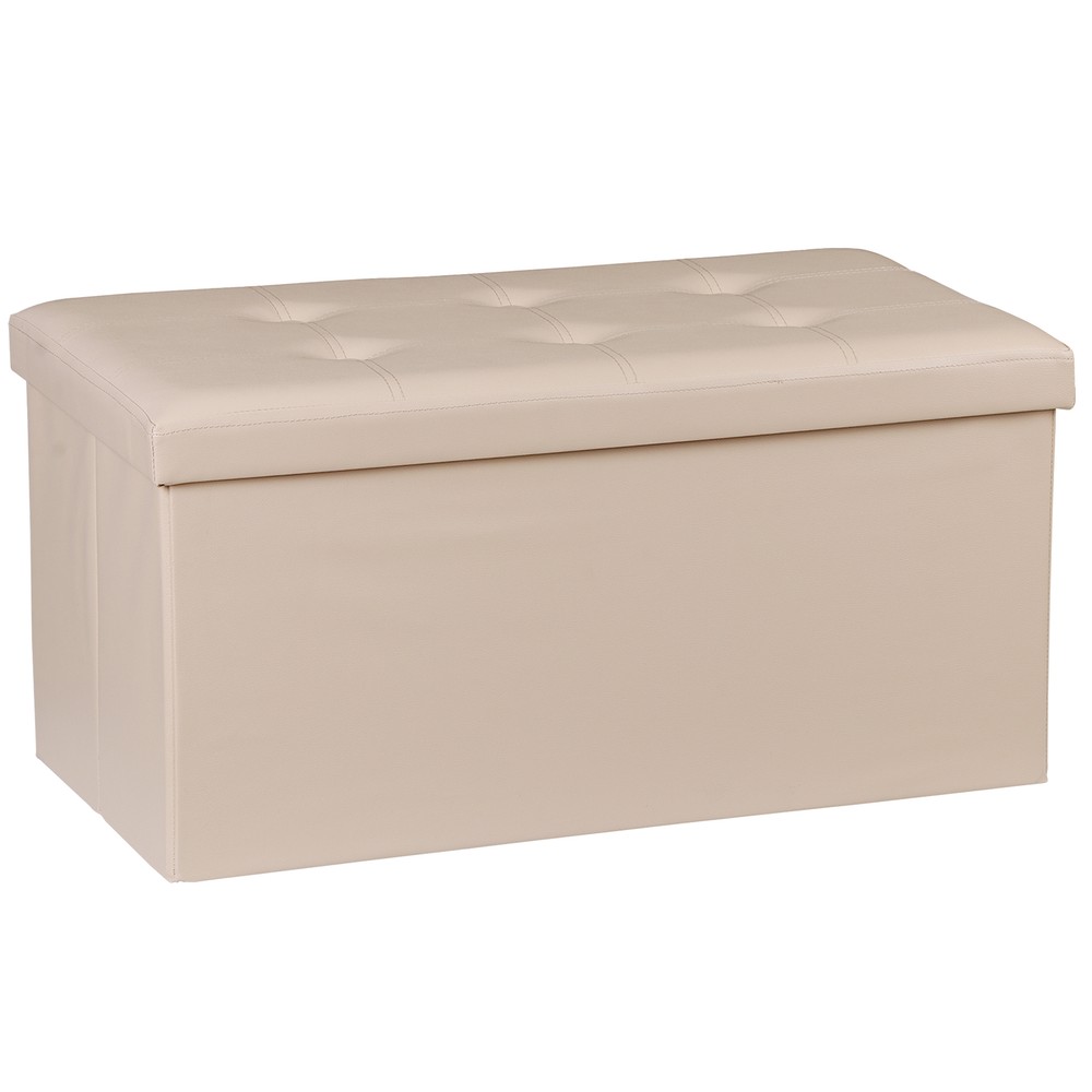 30" Sturdy Ottomans Footstool Soft Leather Cover Storage Footrest Foldable Beige
