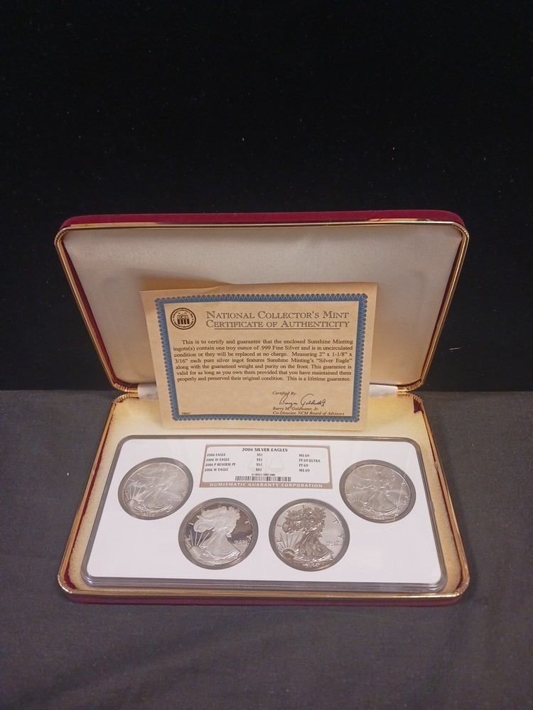 2006 Silver w/COA (NGC) 4 Coins Silver Dollar Ms69 Proof Uncir