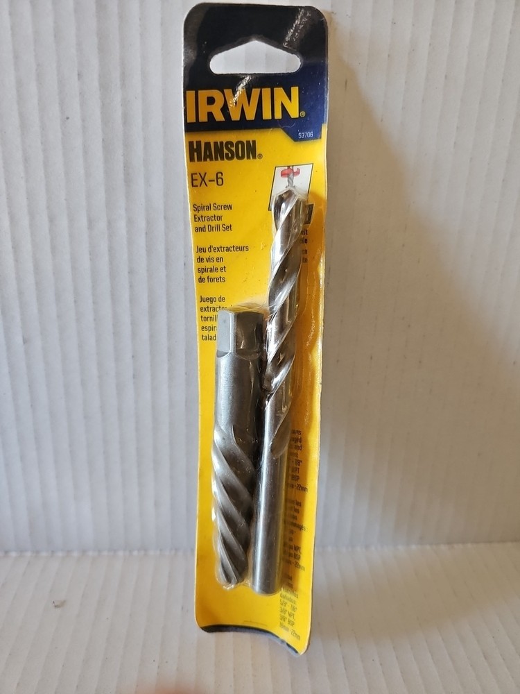 IRWIN HANSON 53706 EX-6 EXTRACTOR & 13/32" HSS DRILL BIT COMBO PACK MADE IN USA