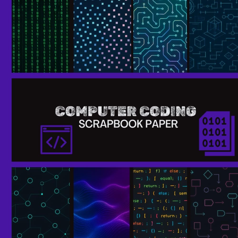 Computer Coding Scrapbook Paper: 20 Double Sided Sheets 8.5 x 8.5 for Scrapbooki