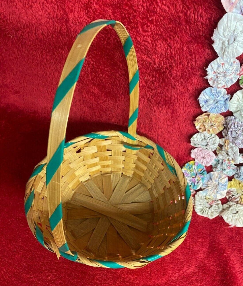 Small Round Basket with Green Plastic Design