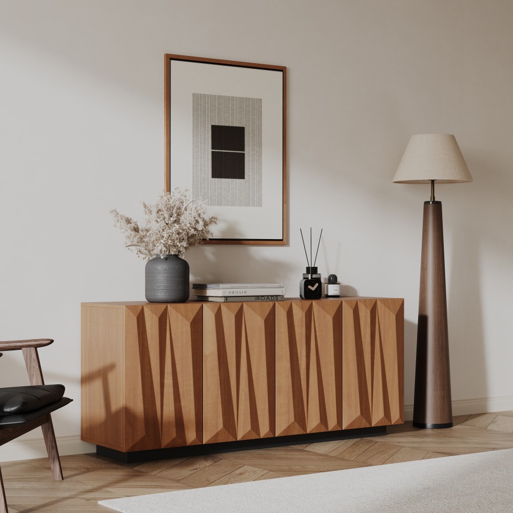 Sideboard Buffet Cabinet with Storage,TV Console with Curved Profile Design