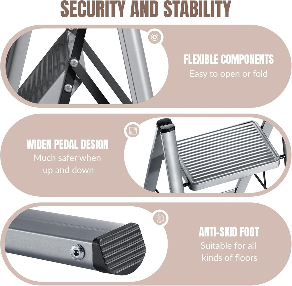 Heavy-Duty Folding Step Ladder with 330lbs Support - Stylish & Space-Saving