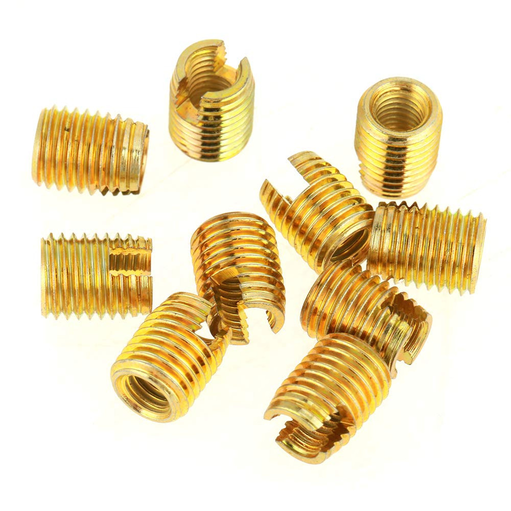 Self Tapping Inserts Threaded Kit, 50Pcs Brass Slotted Thread Inserts Pressed in