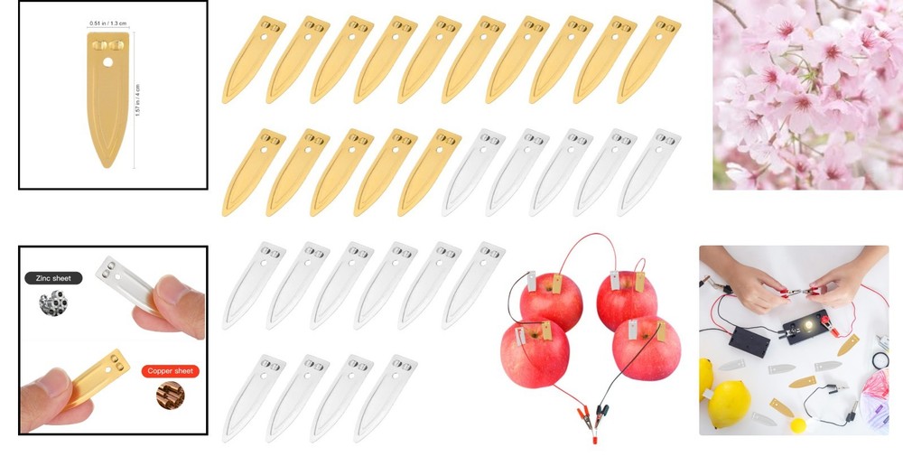 Fruit Battery Experiment Kit: 30 Zinc and Copper Strips for Electricity Learning