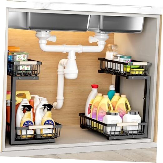 Under Sink Organizer for Bathroom Storage: Pull Out Storage 2 PACK Black