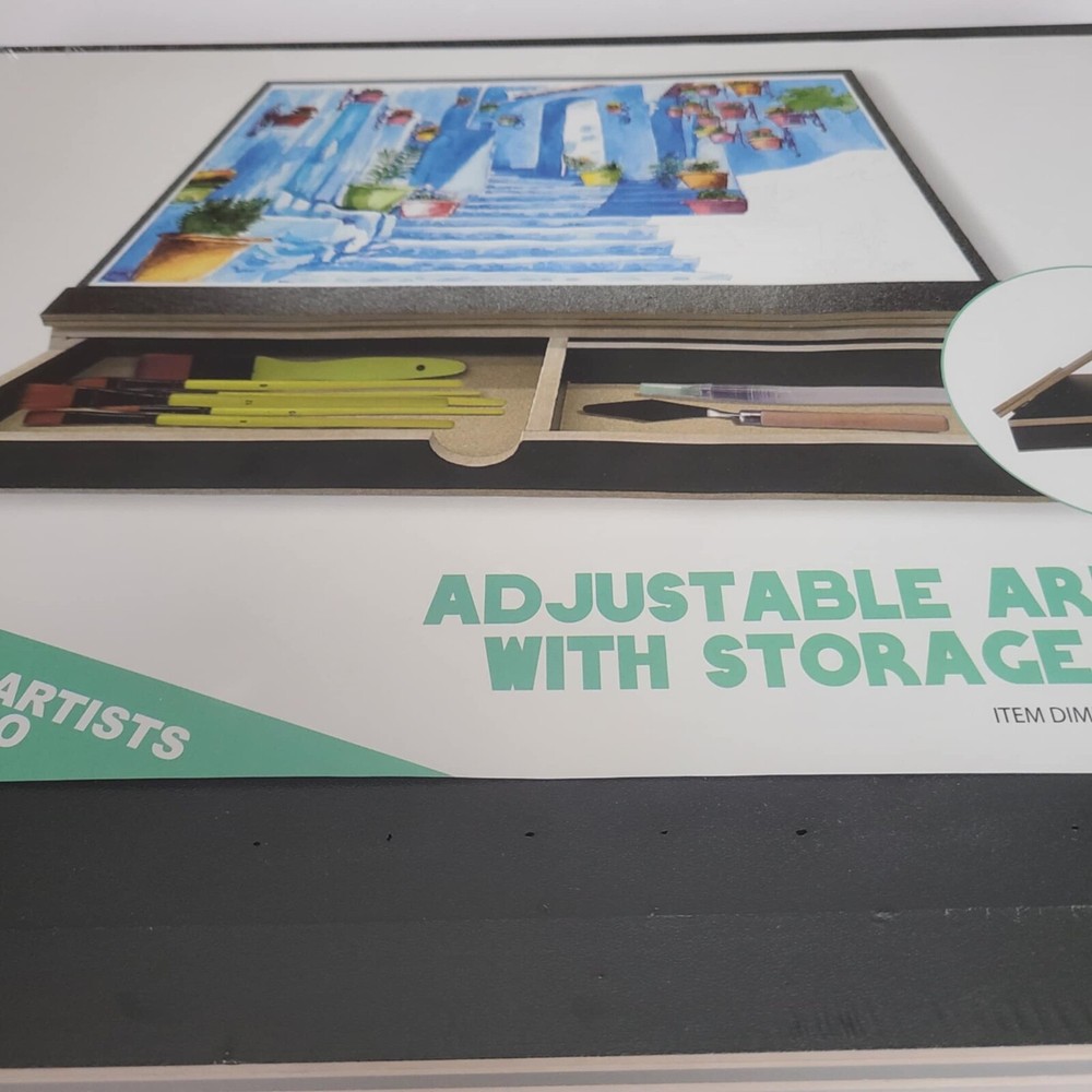 Adjustable art board black with storage drawer containing 2 compartments New
