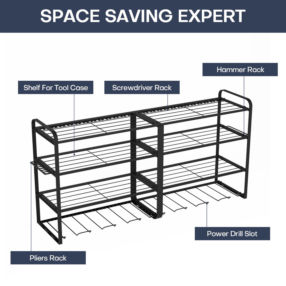 Power Tool Organizer 8 Drill Holder Wall Mount 4 Layers Garage Tool Organizers