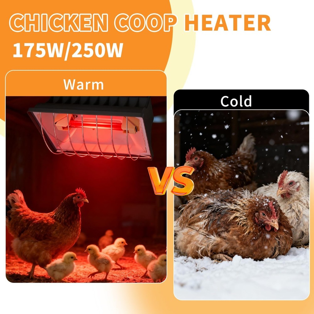 Chicken Coop Heating Lamp, 250W Brooder Heater with Guard,Waterproof Ceramic ...