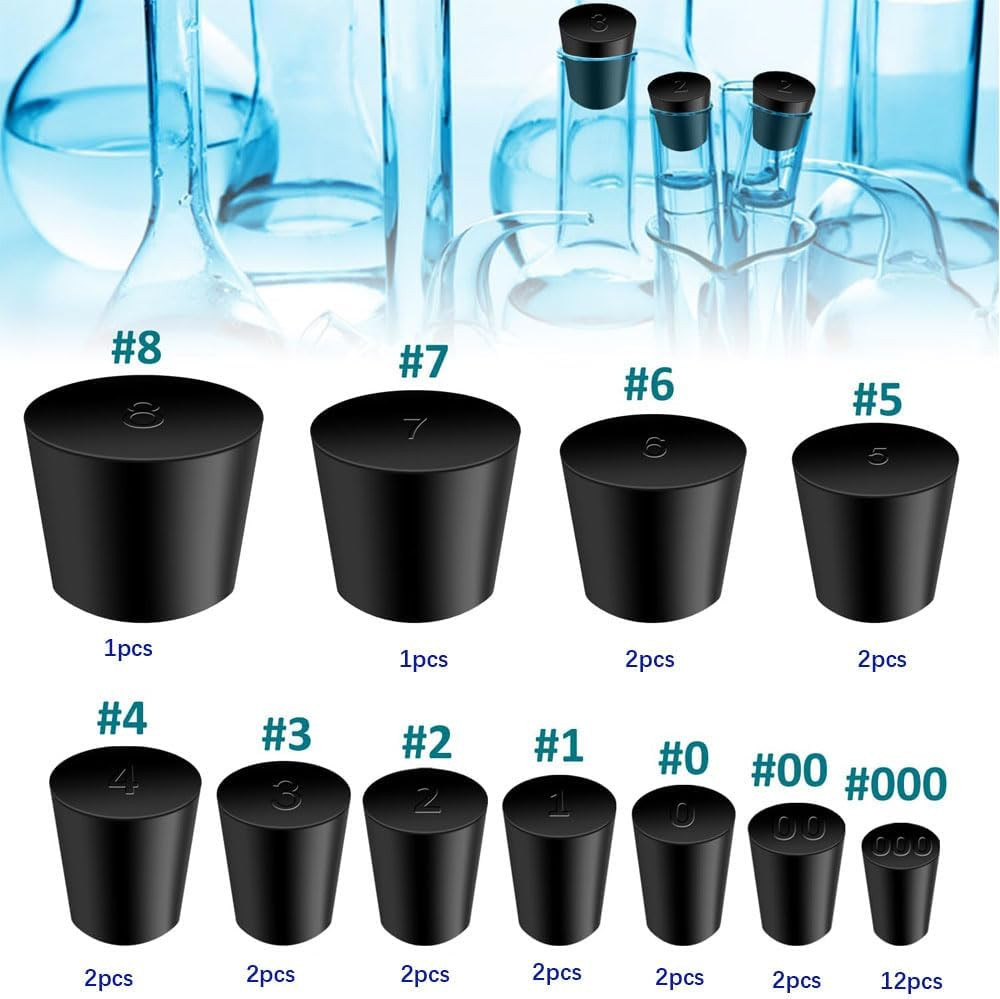 30PCS Assorted Solid Rubber Stoppers 11 Sizes Tapered Lab Bungs Set