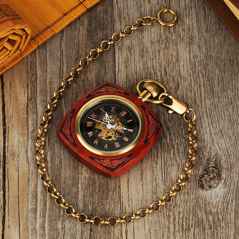Steampunk Mechanical Automatic Skeleton Men Women Pocket Watch Square Case