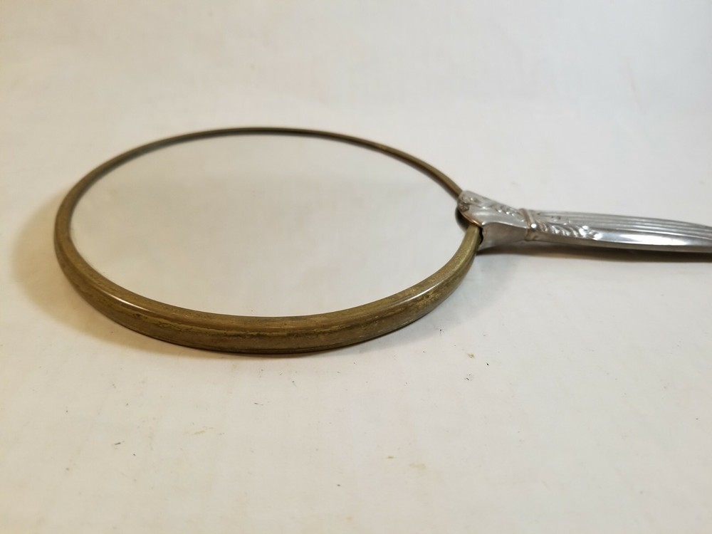 Vintage Silvertone Floral Pattern Vanity Handheld Mirror Regular / Magnification