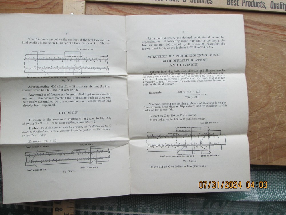 Elementary instructions for operating a slide rule mannheim type 1928 KEUFFEL