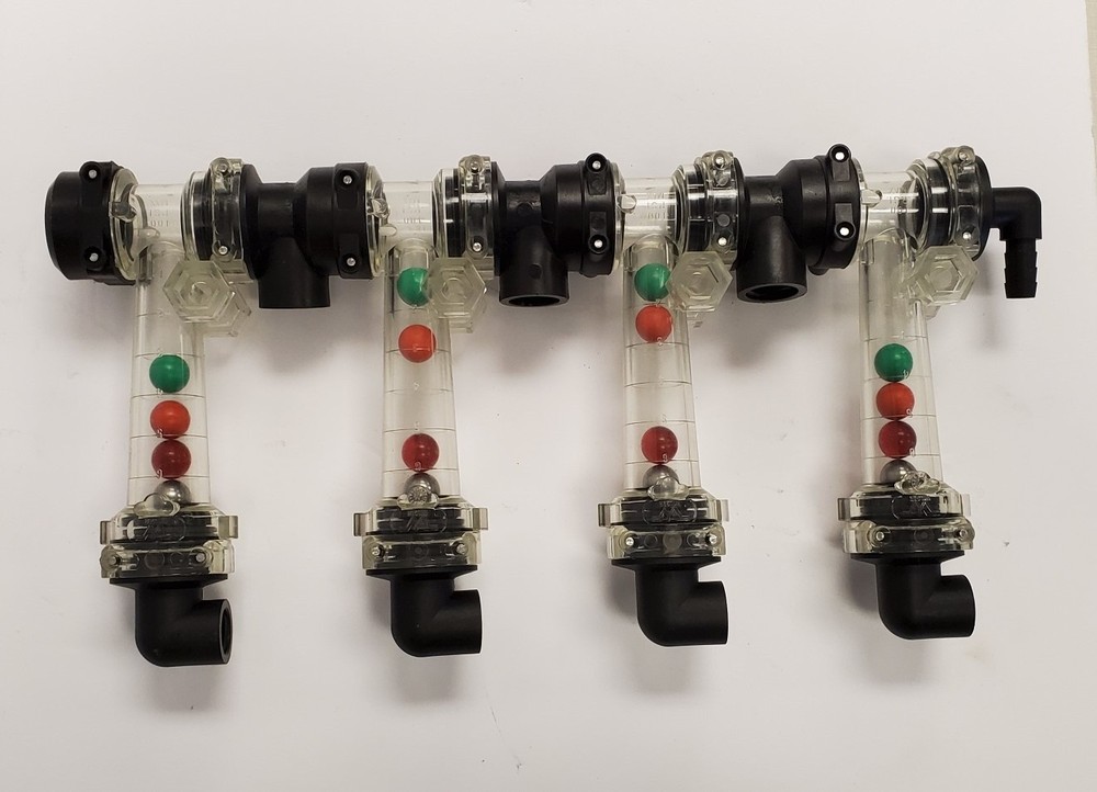 4 Column Squeeze Pump Flow Indicator 1/4" FNPT Outlet & 3/8" Isolator Tee Inlet