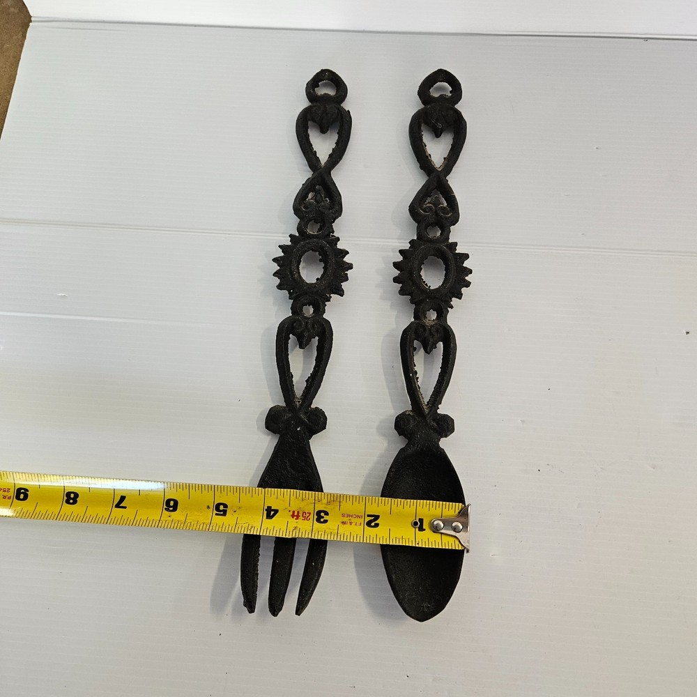 Vintage Black Cast Iron Fork and Spoon Set 12.25" Long