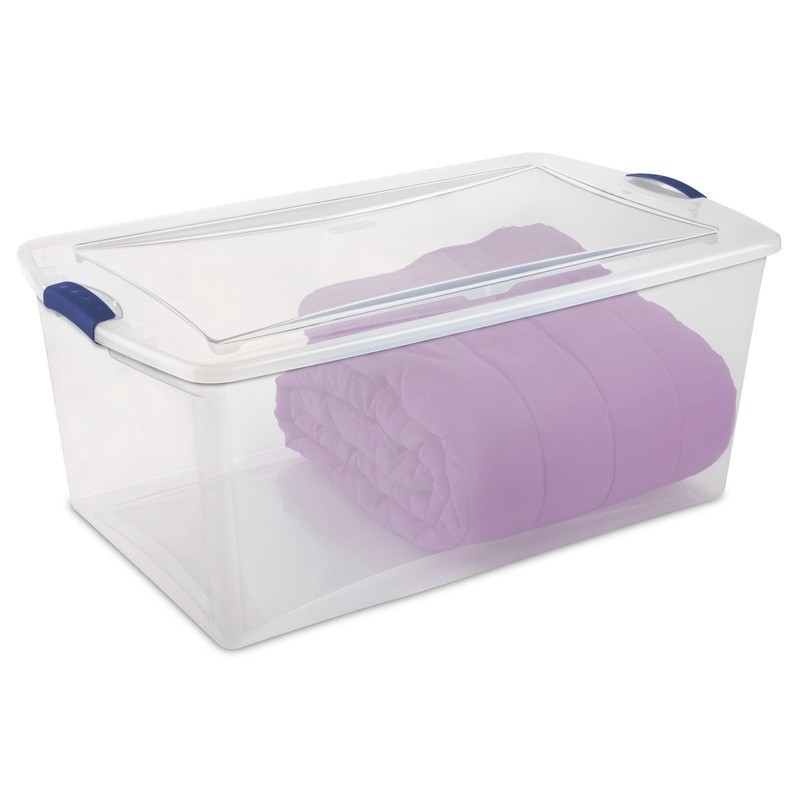 Clear Plastic Storage Bin W/ Latching Lid Stackable Container Organizing Home US