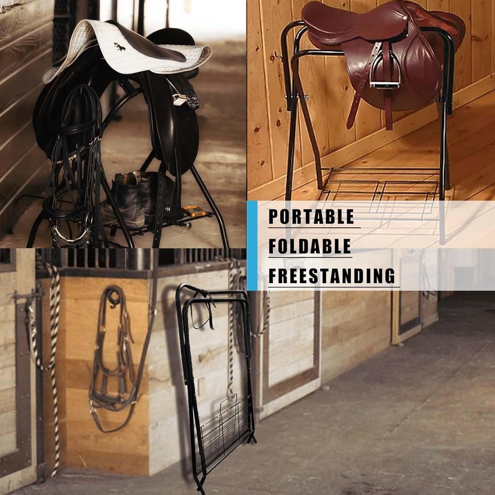 Versatile Saddle Stand for Riders - Folding Black Rack for All Saddle Types