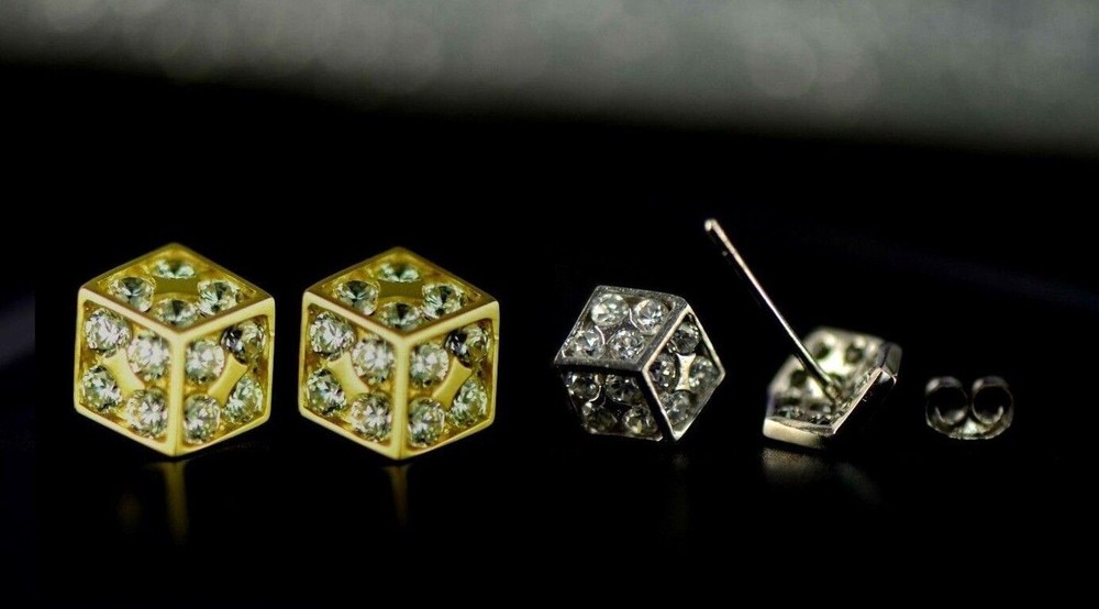 14K Yellow or White Gold Dice Stud earrings