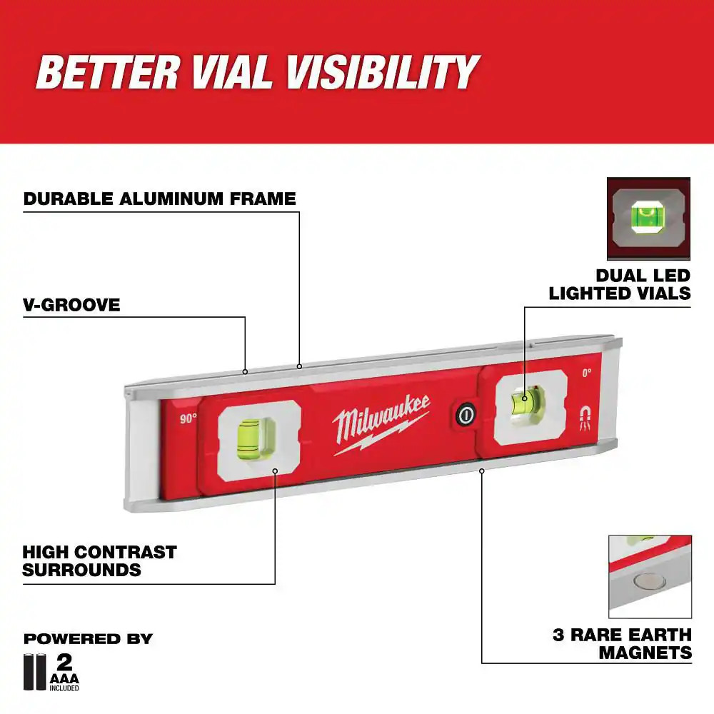9" Torpedo Level with Lighted Vials