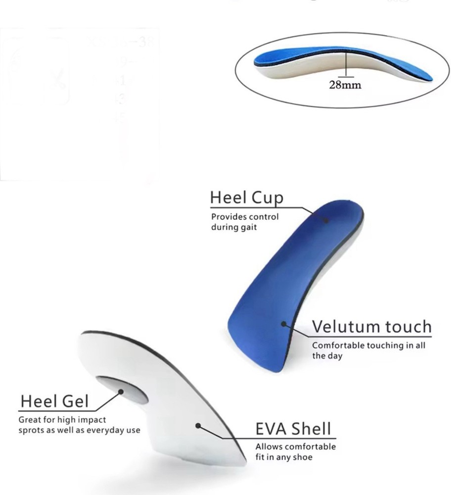 Pre-molded orthotics, blue neoprene = spenco/semi flexible EVA bottom .