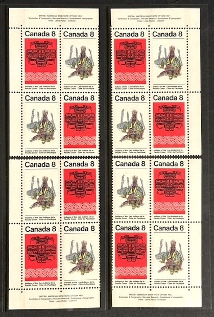 Canada #573a Pacific Coast Indians Matched Plate Block Set MNH