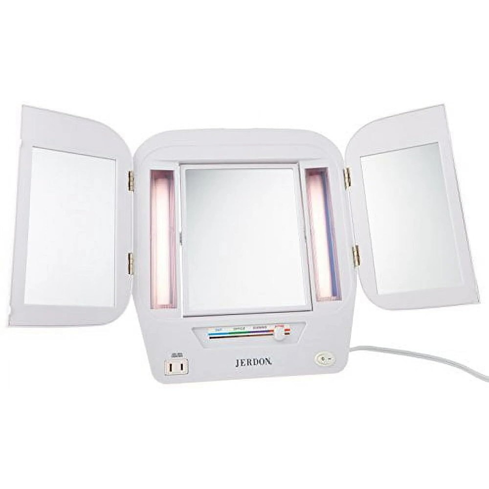 Modern Lighted Tri-Fold Makeup Mirror -with 5x Magnification and Multiple Lights
